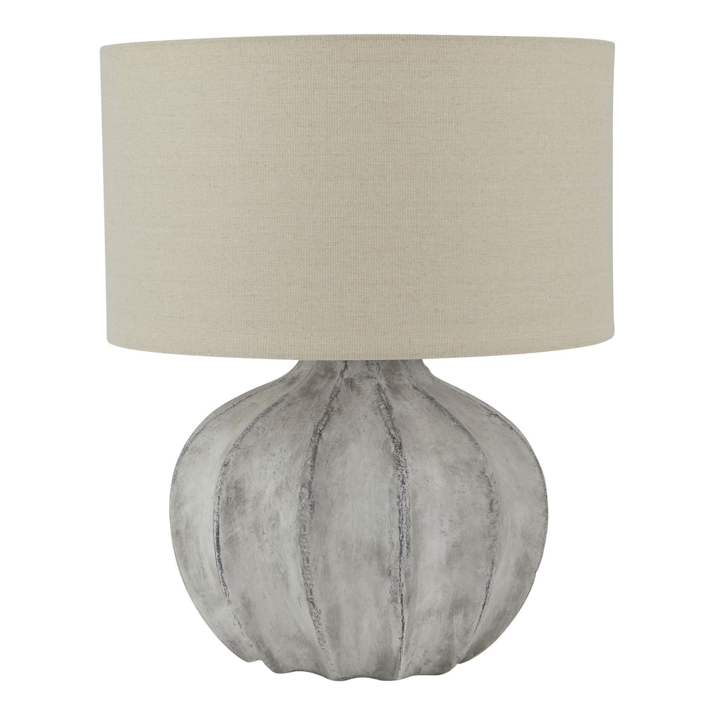 Bari Antique Grey Stone Effect Table Lamp with Natural Linen Shade
