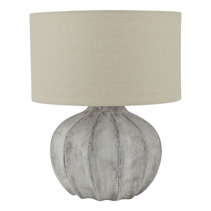 Bari Antique Grey Stone Effect Table Lamp with Natural Linen Shade