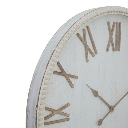 Antique White Wall Clock with Beaded Edge & Roman Numerals