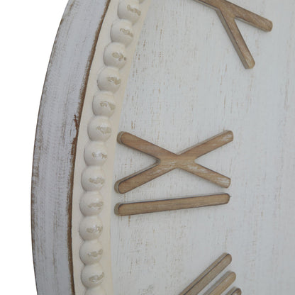 Antique White Wall Clock with Beaded Edge & Roman Numerals