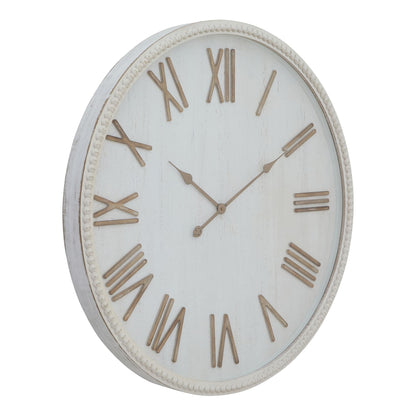Antique White Wall Clock with Beaded Edge & Roman Numerals