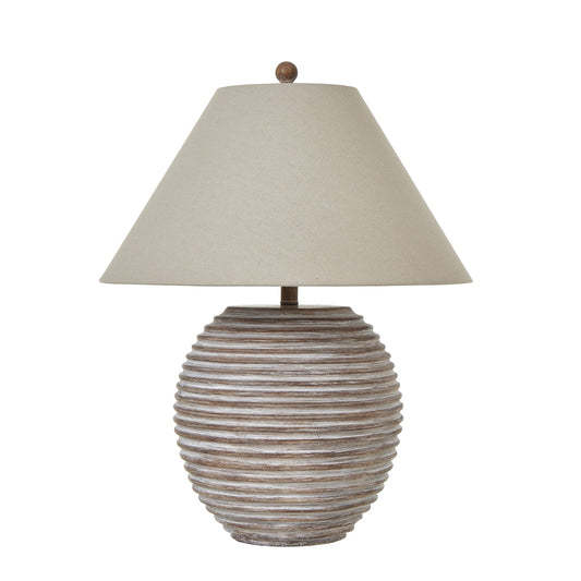 Montrésor Earthy Ribbed Handmade Table Lamp With Cream Linen Shade