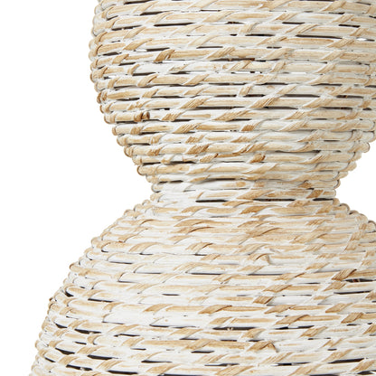 Loubressac White Wash Wicker Double Gourd Table Lamp With Cream Linen Shade