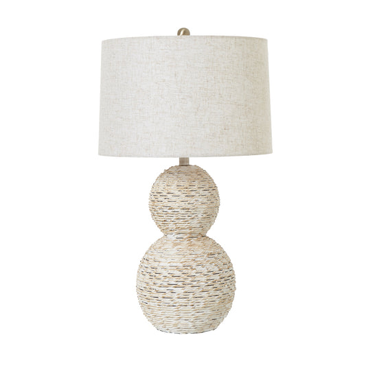 Loubressac White Wash Wicker Double Gourd Table Lamp With Cream Linen Shade