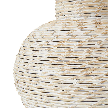 Loubressac White Wash Gourd Wicker Table Lamp With Cream Linen Shade