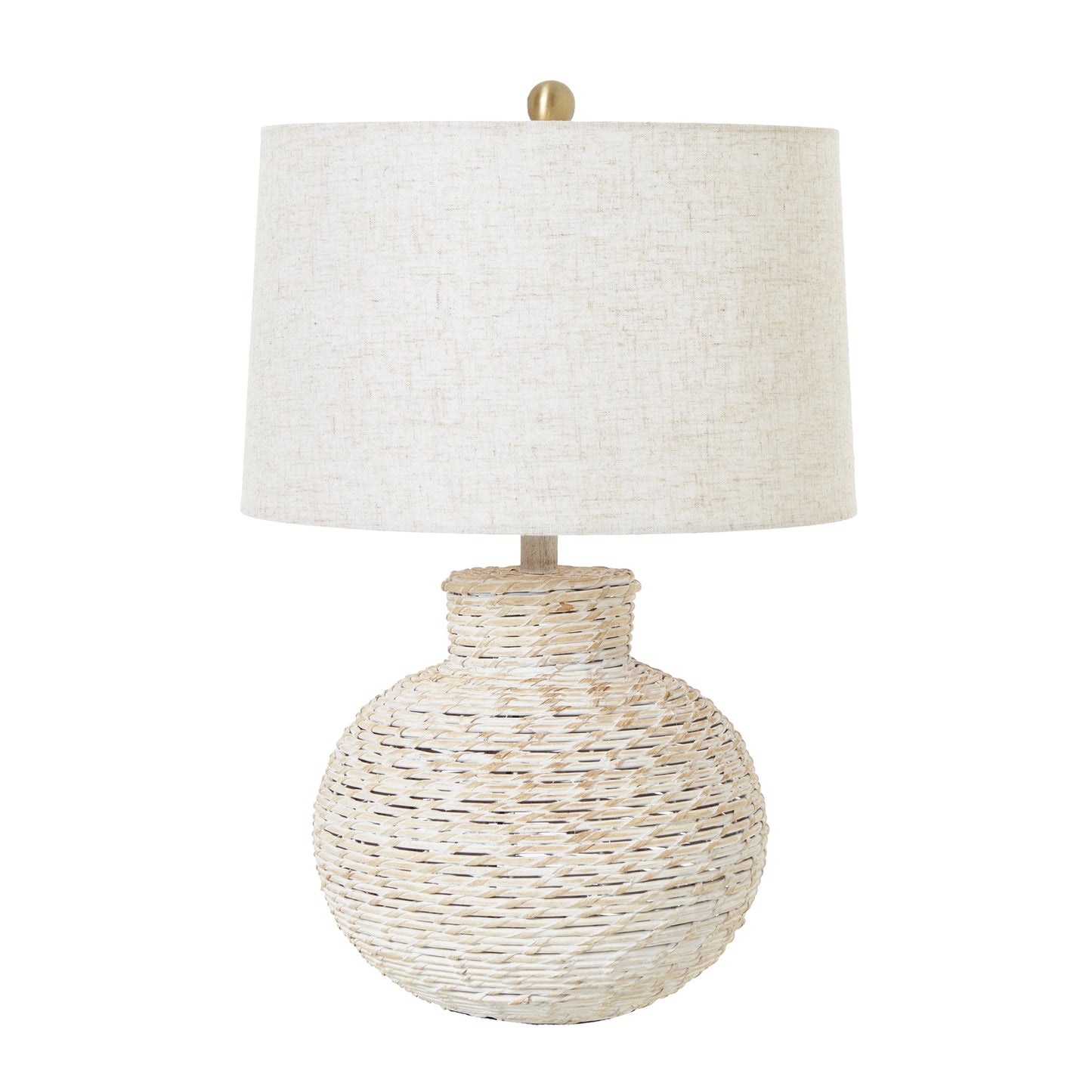 Loubressac White Wash Gourd Wicker Table Lamp With Cream Linen Shade