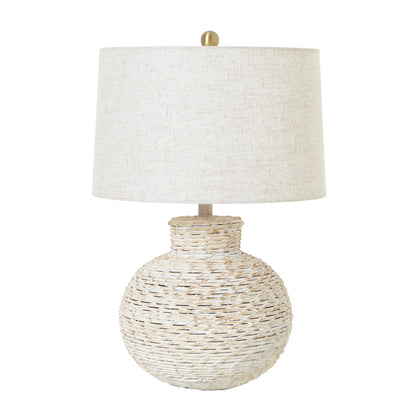 Loubressac White Wash Gourd Wicker Table Lamp With Cream Linen Shade