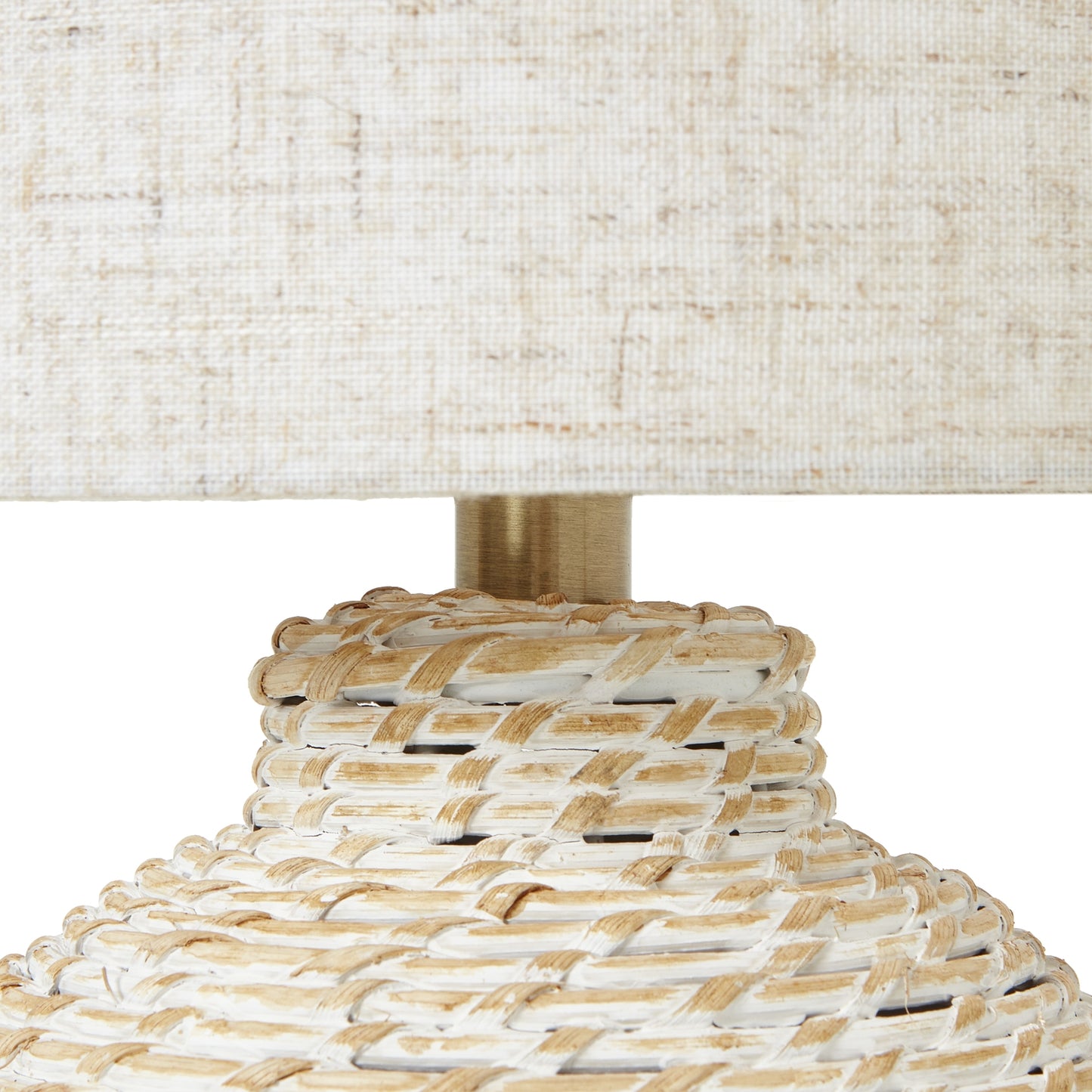 Venasque White Wash Small Wicker Table Lamp With Linen Shade