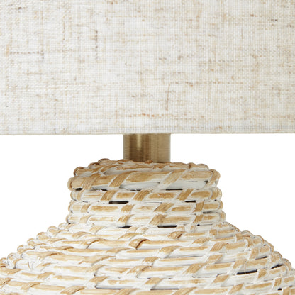 Venasque White Wash Small Wicker Table Lamp With Linen Shade