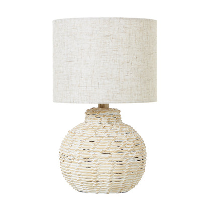 Venasque White Wash Small Wicker Table Lamp With Linen Shade