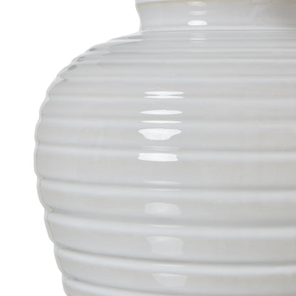 Belcastel White Textured Swirl Ceramic Pot Lamp With Cream Linen Shade