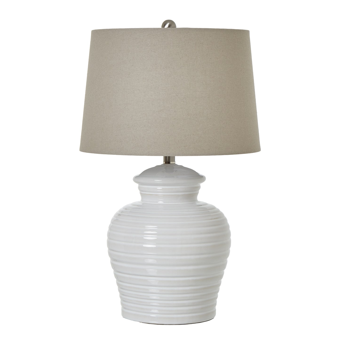 Belcastel White Textured Swirl Ceramic Pot Lamp With Cream Linen Shade