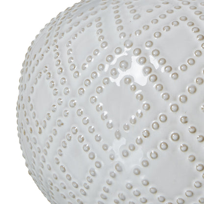 Lautrec Geometric Dot White Ceramic Lamp With Cream Linen Shade