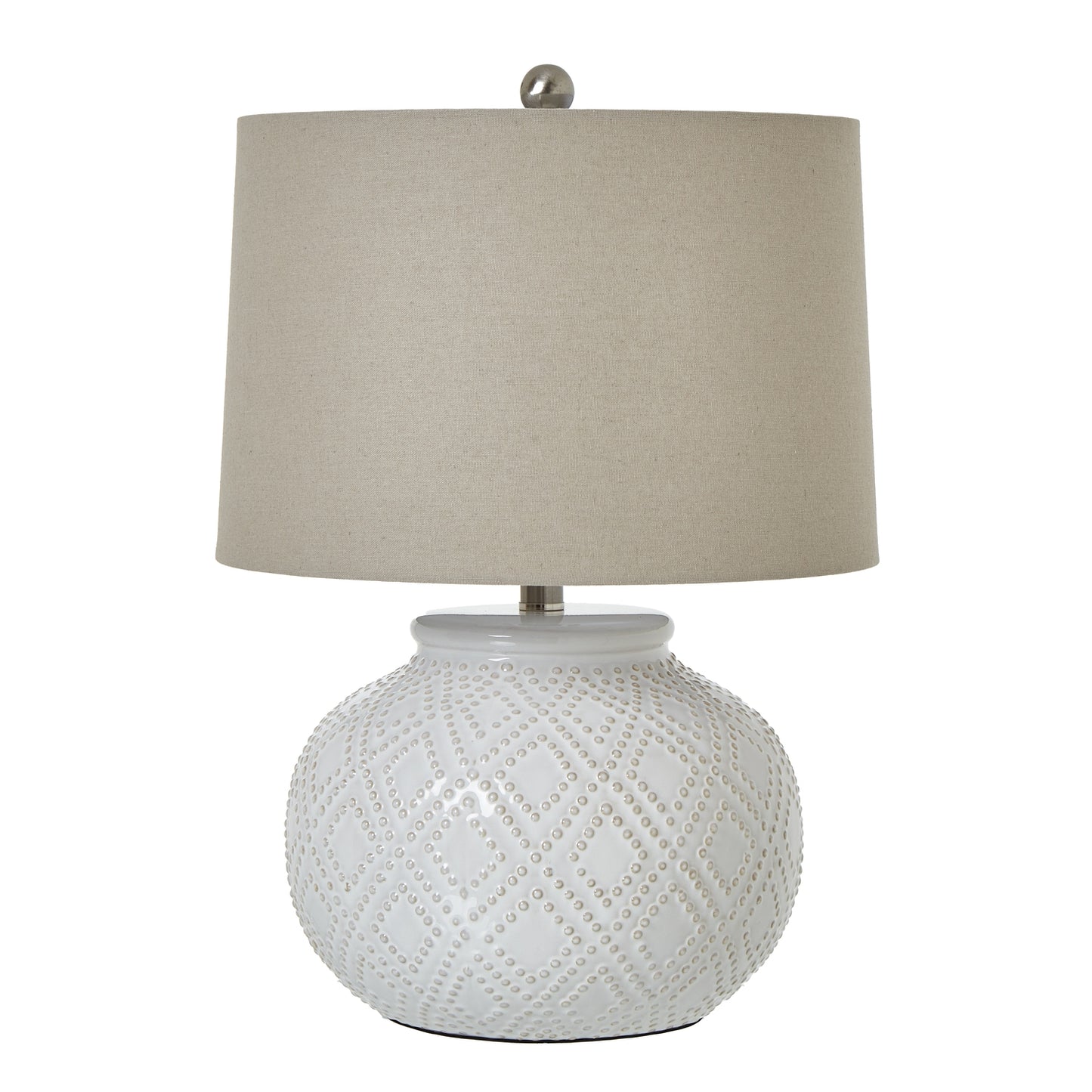 Lautrec Geometric Dot White Ceramic Lamp With Cream Linen Shade