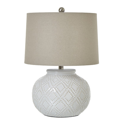 Lautrec Geometric Dot White Ceramic Lamp With Cream Linen Shade