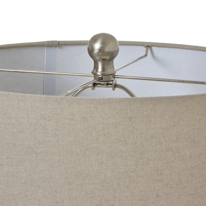 Lautrec White Geometric Dots Ceramic Lamp With Cream Linen Shade