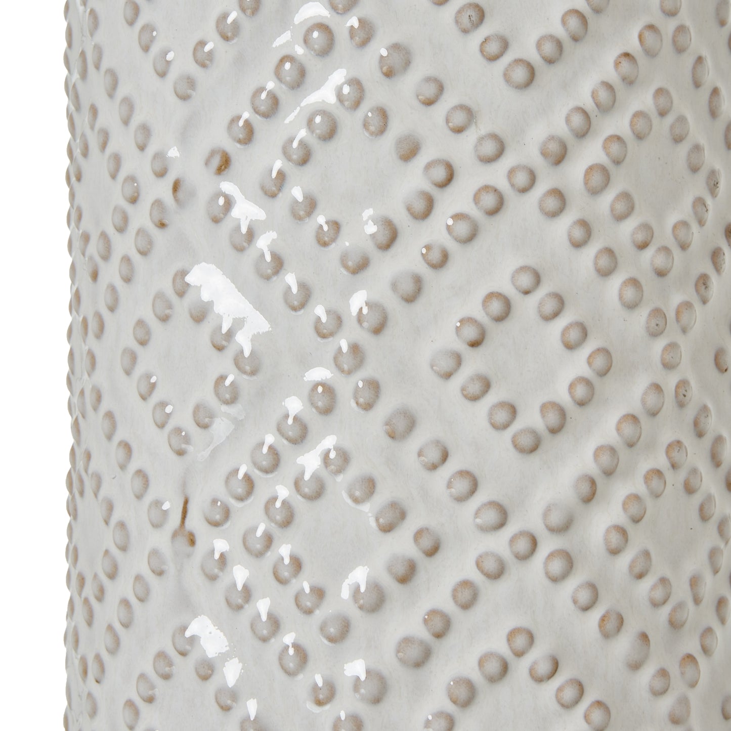 Lautrec White Geometric Dots Ceramic Lamp With Cream Linen Shade