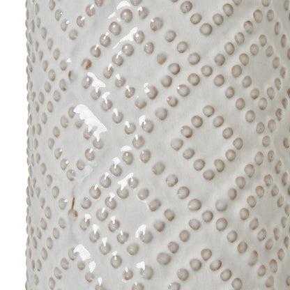 Lautrec White Geometric Dots Ceramic Lamp With Cream Linen Shade
