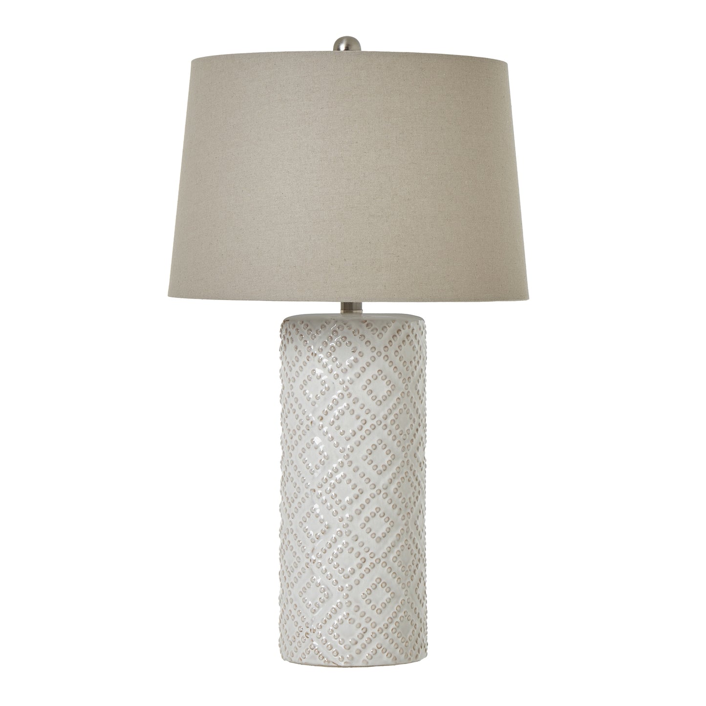 Lautrec White Geometric Dots Ceramic Lamp With Cream Linen Shade