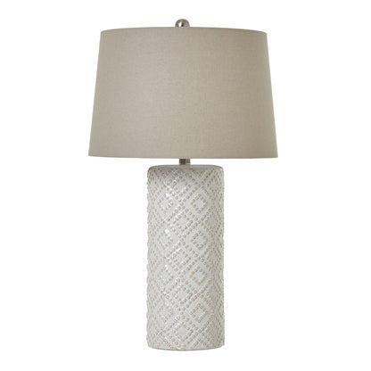 Lautrec White Geometric Dots Ceramic Lamp With Cream Linen Shade