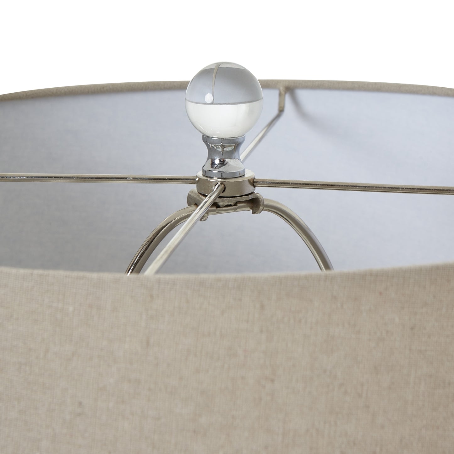 Mist Grey and White Wave Glass Table Lamp With Cream Linen Shade
