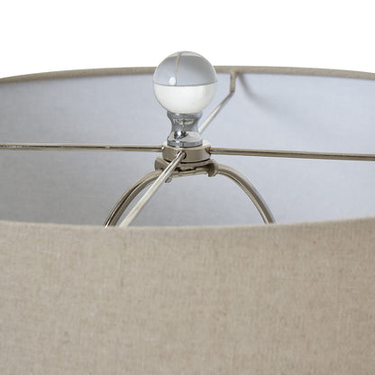 Mist Grey and White Wave Glass Table Lamp With Cream Linen Shade