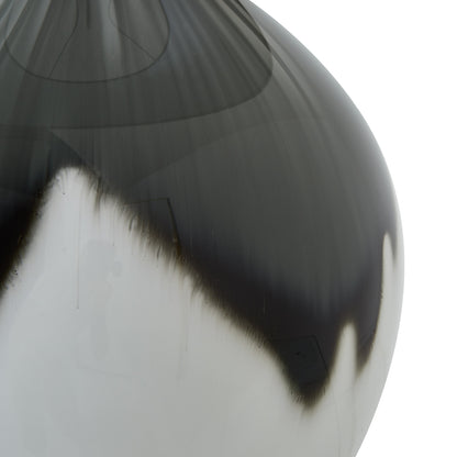 Mist Grey and White Wave Glass Table Lamp With Cream Linen Shade