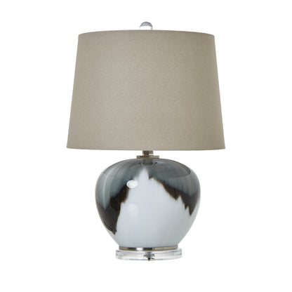 Mist Grey and White Wave Glass Ceramic Table Lamp With Cream Linen Shade