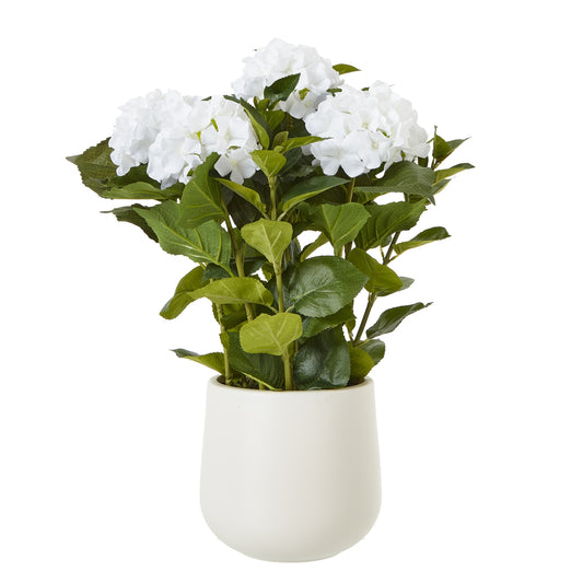 Artificial Plant Medium White Hydrangea Plant In White Ceramic Pot