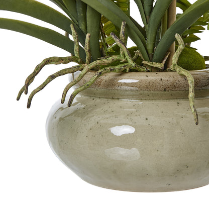 Artificial Plant White Vanda Orchid Plant In Ceramic Pot