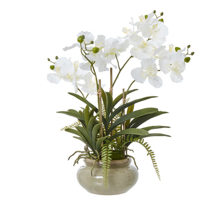 Artificial Plant White Vanda Orchid Plant In Ceramic Pot