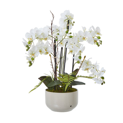 Artificial Plant Large White Orchid In Ceramic Pot