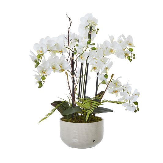 Artificial Plant Large White Orchid In Ceramic Pot