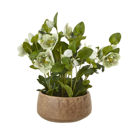 Artificial Plant Green Hellebore Plant In Brown Ceramic Pot
