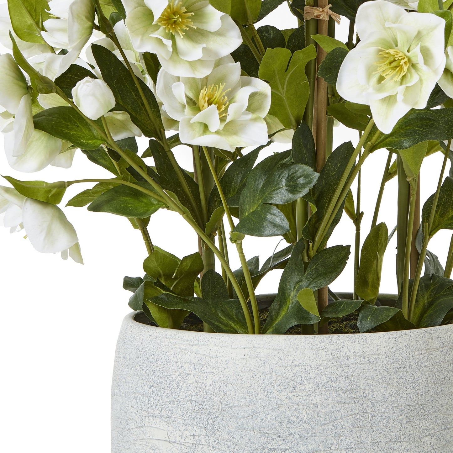 Large Artificial Plant White Hellebore Flowers In Grey Pot