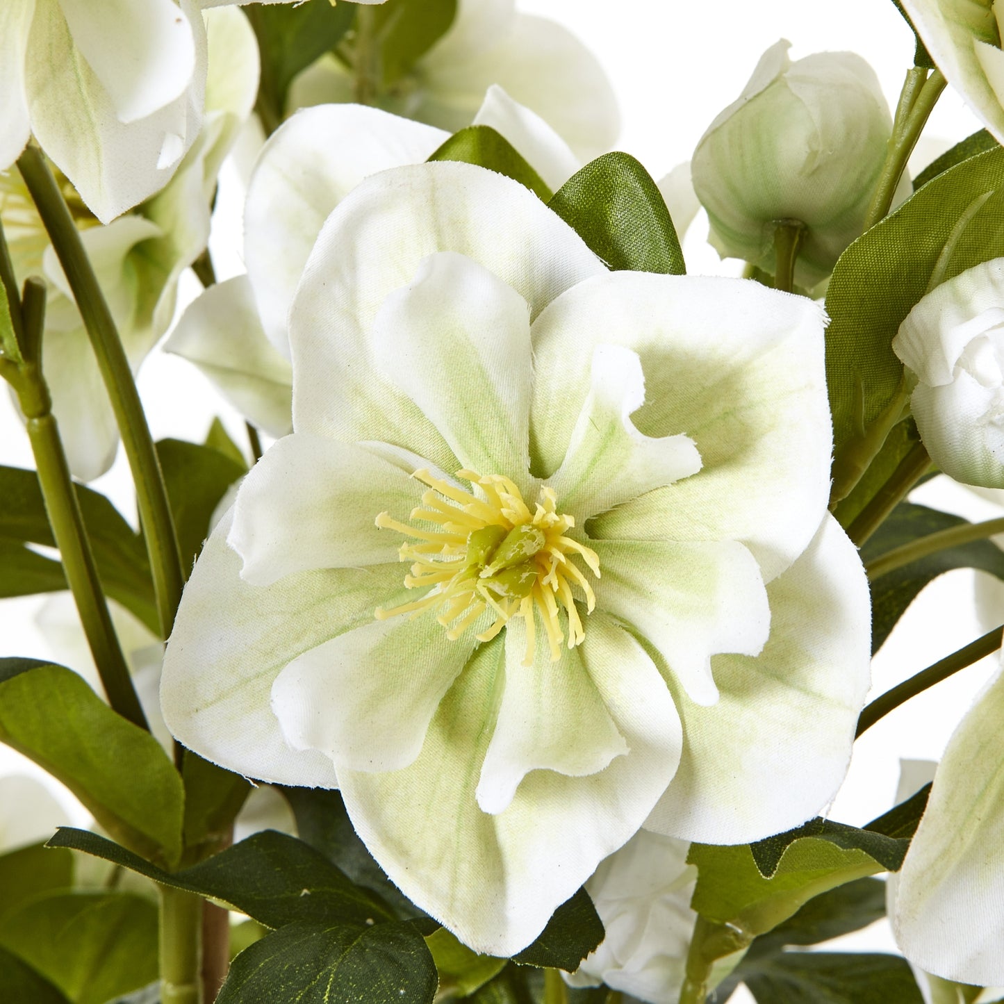 Large Artificial Plant White Hellebore Flowers In Grey Pot