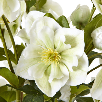 Large Artificial Plant White Hellebore Flowers In Grey Pot