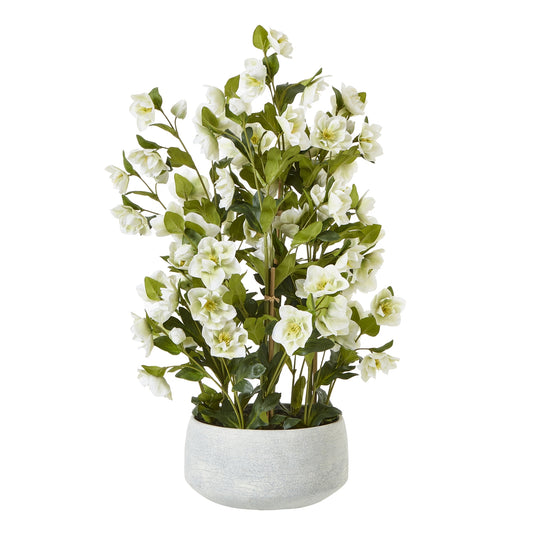 Large Artificial Plant White Hellebore Flowers In Grey Pot