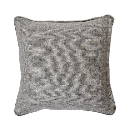 Starvale Grey Herringbone Pure Wool Cushion With Piped Edge