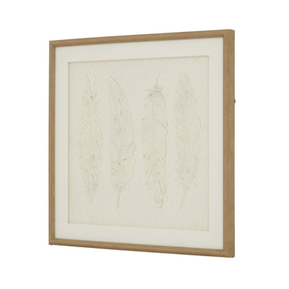 Les Vans White Feathers Art In Square Natural Wooden Beaded Frame