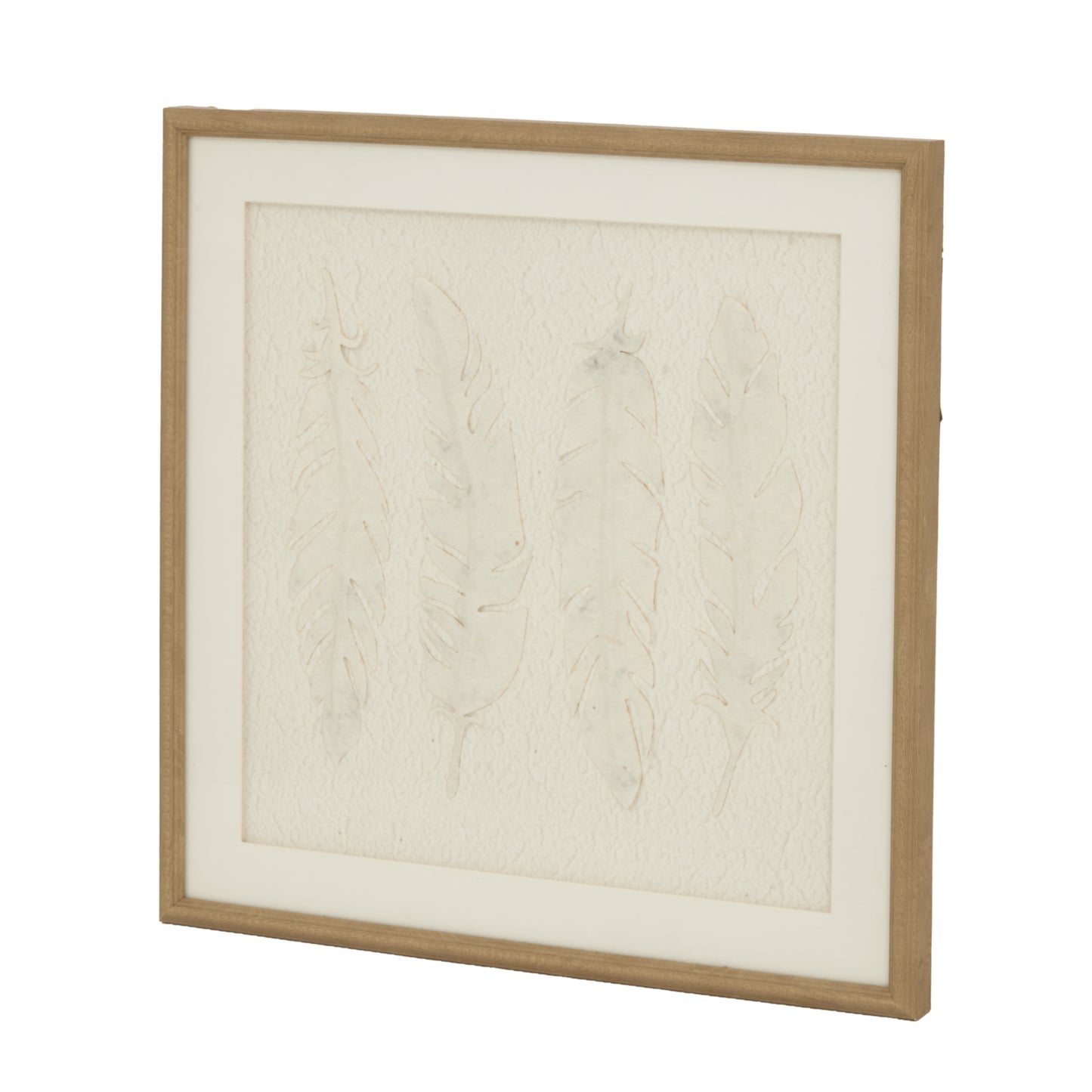 Les Vans White Feathers Art In Square Natural Wooden Beaded Frame