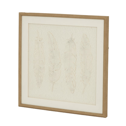 Les Vans White Feathers Art In Square Natural Wooden Beaded Frame