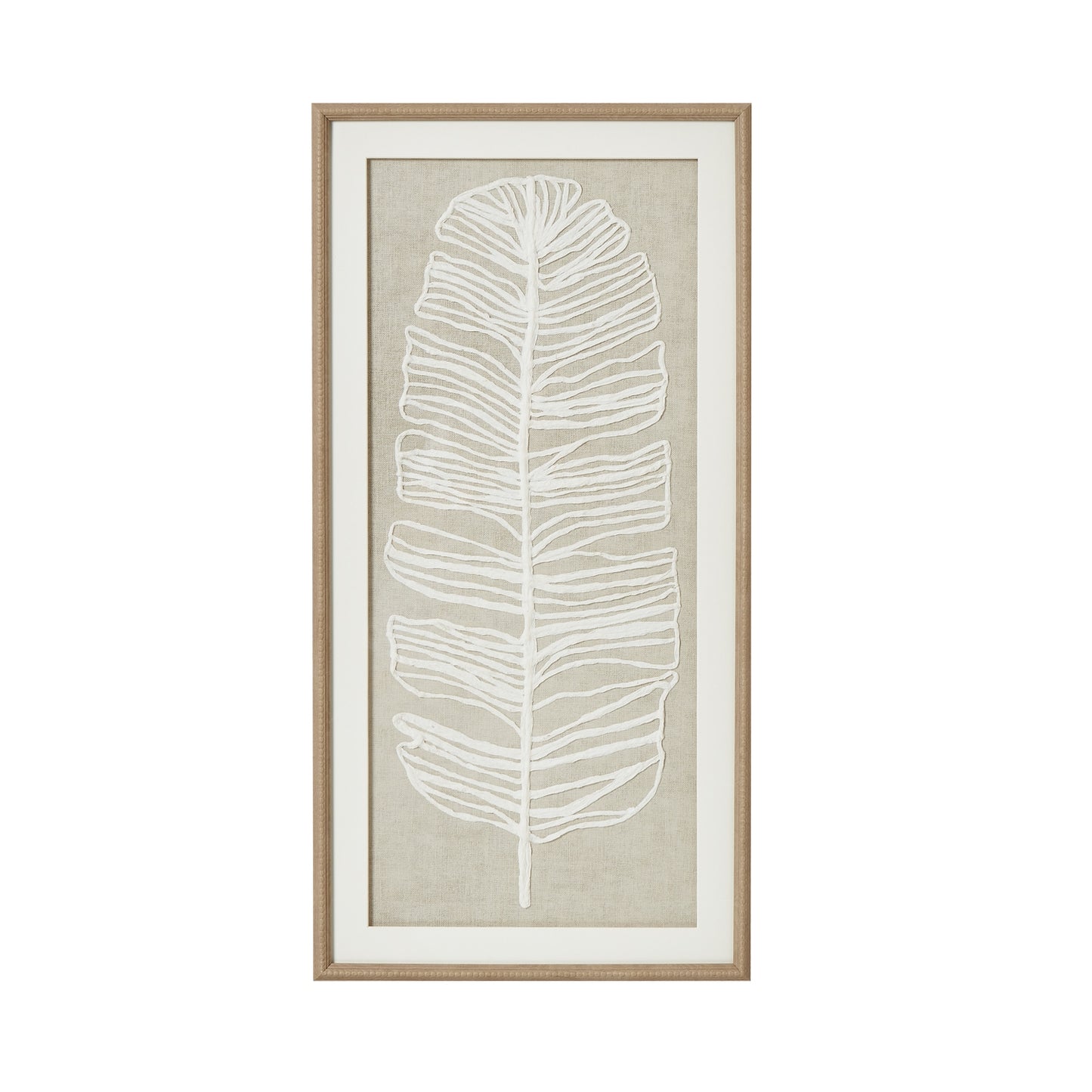 Large Feather White Feather Art Cream Background In Beaded Frame