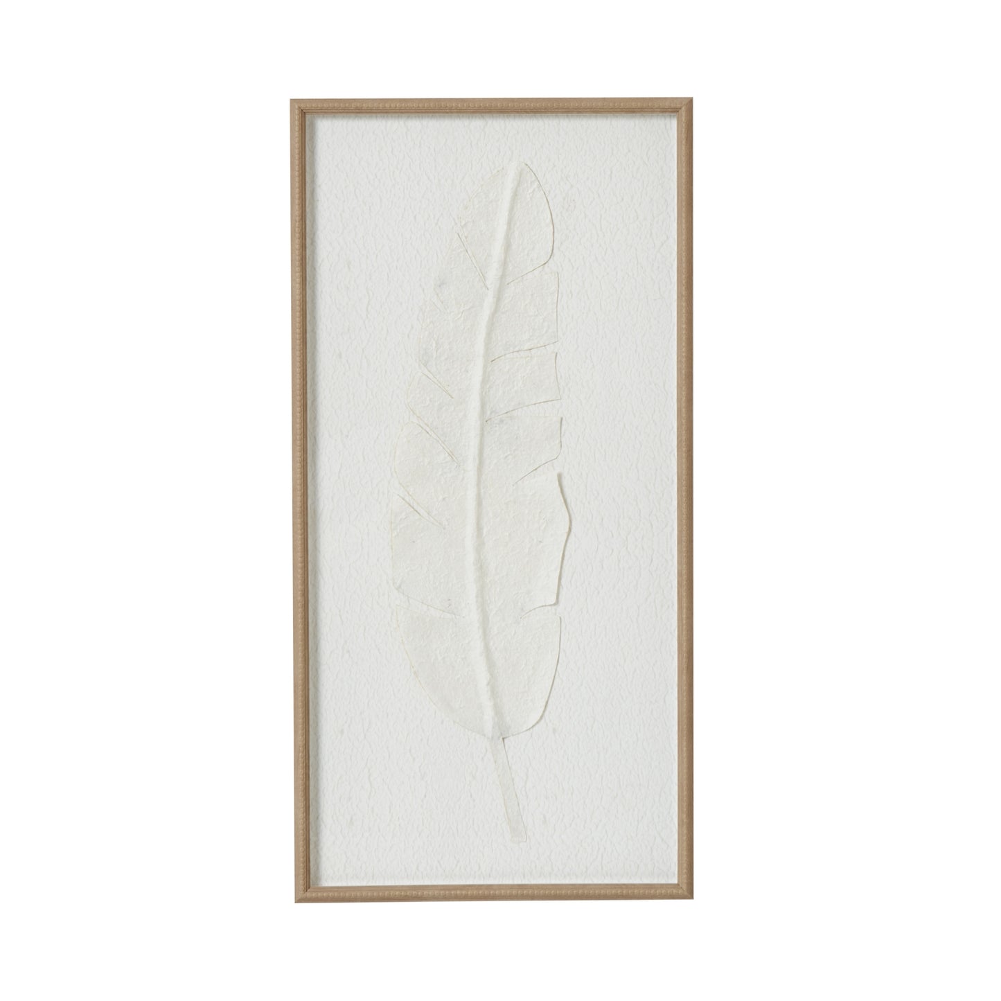 Les Vans Large White Embossed Feather In Natural Wooden Beaded Frame