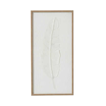 Les Vans Large White Embossed Feather In Natural Wooden Beaded Frame