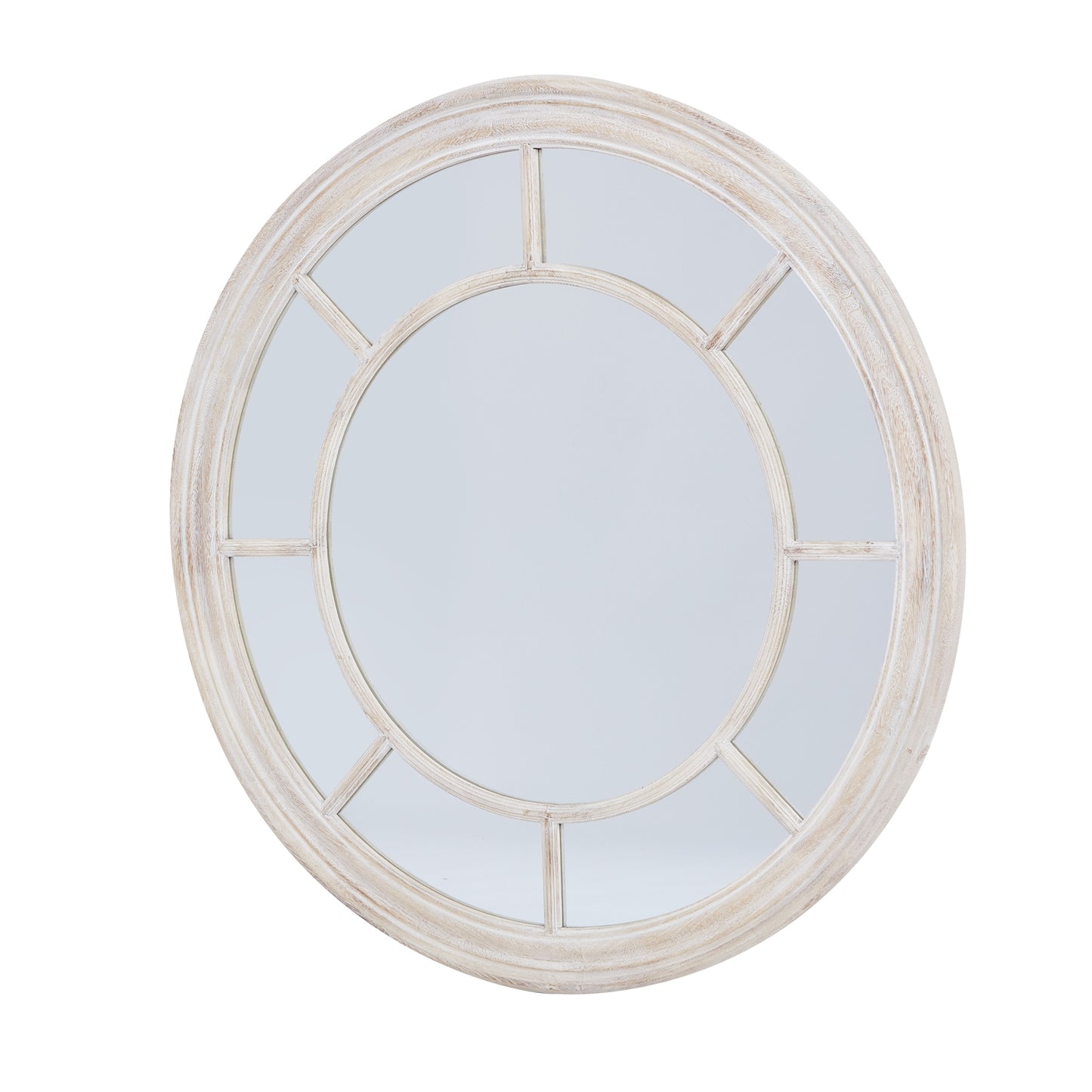 White Washed Round Window Pane Wall Mirror