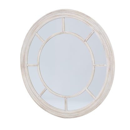 White Washed Round Window Pane Wall Mirror