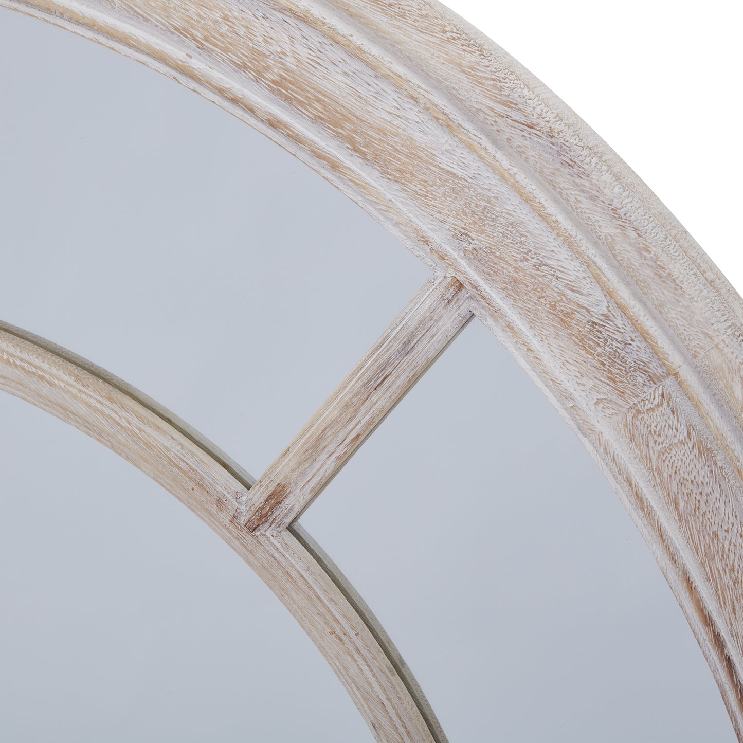 White Washed Round Window Pane Wall Mirror