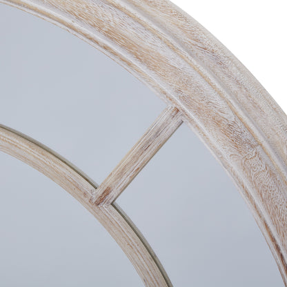 White Washed Round Window Pane Wall Mirror