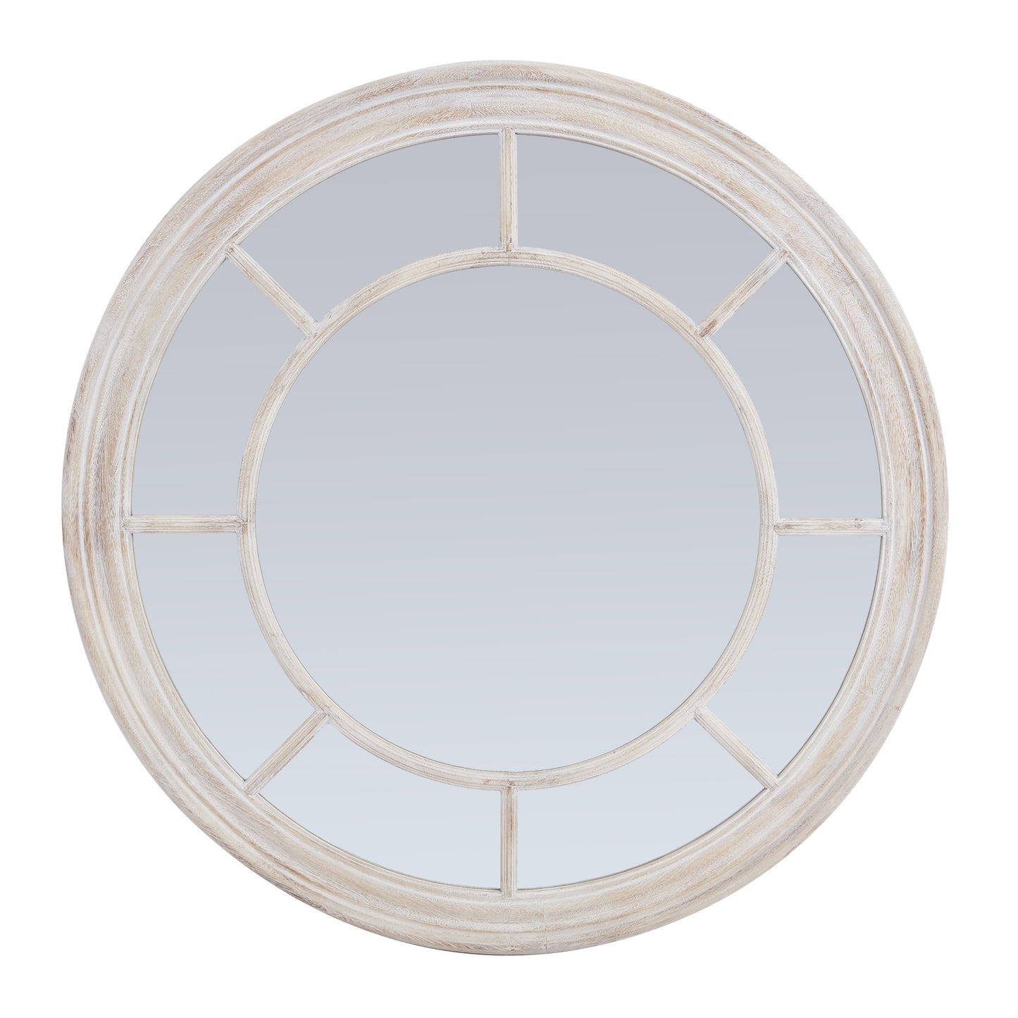 White Washed Round Window Pane Wall Mirror